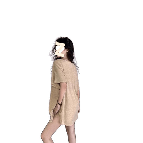 Fat MM 300 pounds extra-large summer sexy temperament V-neck dropped shoulder short-sleeve T-shirt for women loose and slimming top