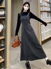 韩系气质连衣裙套装女秋冬大码胖mm遮肉显瘦高级感背带裙子两件套