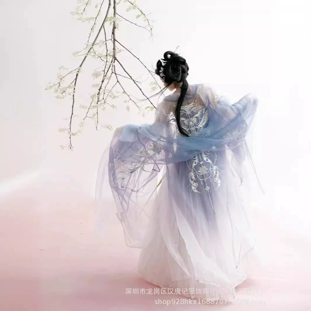 Hanfu женский 2024 летний новый стиль тяжелой промышленности вышивка сказочная рубашка с большими рукавами