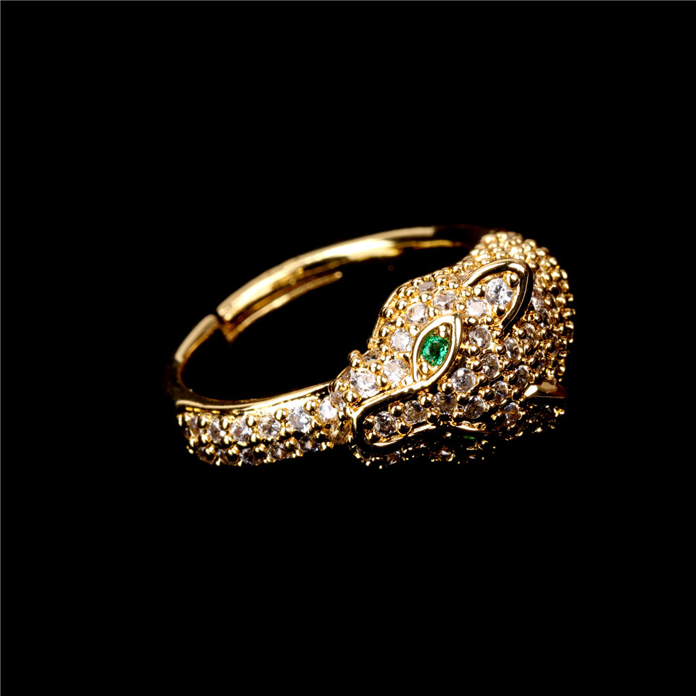 Hip Hop Ojo Verde Cabeza De Leopardo Anillo De Diamantes Completo Al Por Mayor display picture 7