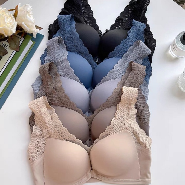 Japonés original de una sola luz de madera chaleco de algodón hebilla frontal belleza sin costuras espalda ropa interior de las mujeres pequeño pecho recogido sujetador inalámbrico 6329