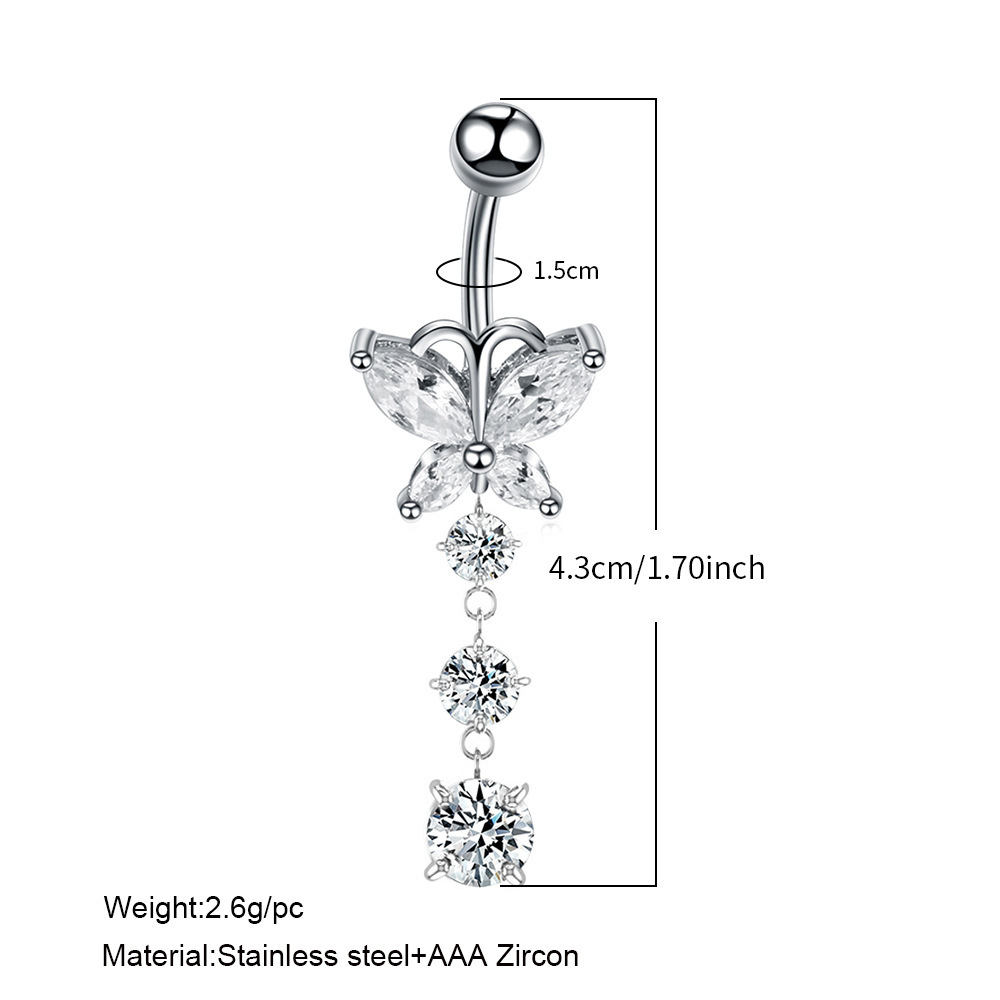 Fashion Butterfly Stainless Steel Inlay Zircon Belly Ring 1 Piece display picture 3