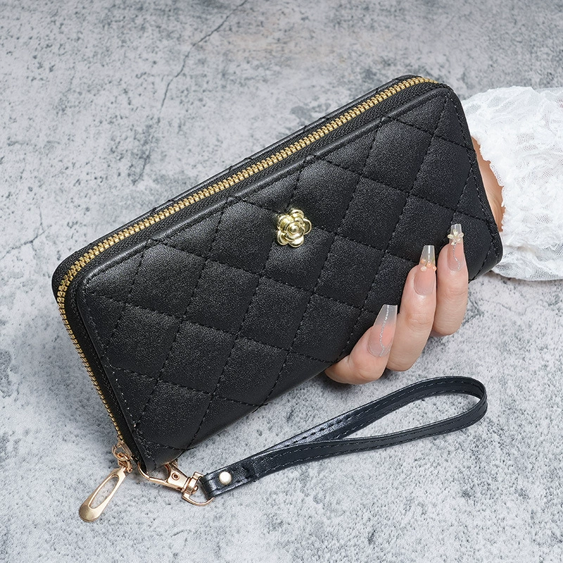 Стильный кошелек-держатель карт в стиле Chanel, сумочка, цвета черный фуксия коричневый красный слоновая кость