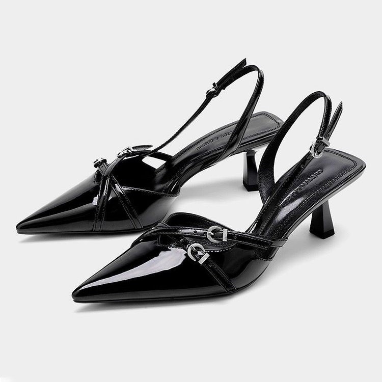 Foreign trade high-heeled women's shoes 2025 new spring and summer style with a single-strap design, European and American pointed-toe, hollowed-out, thin-heeled, closed-toe sandals, available in large sizes