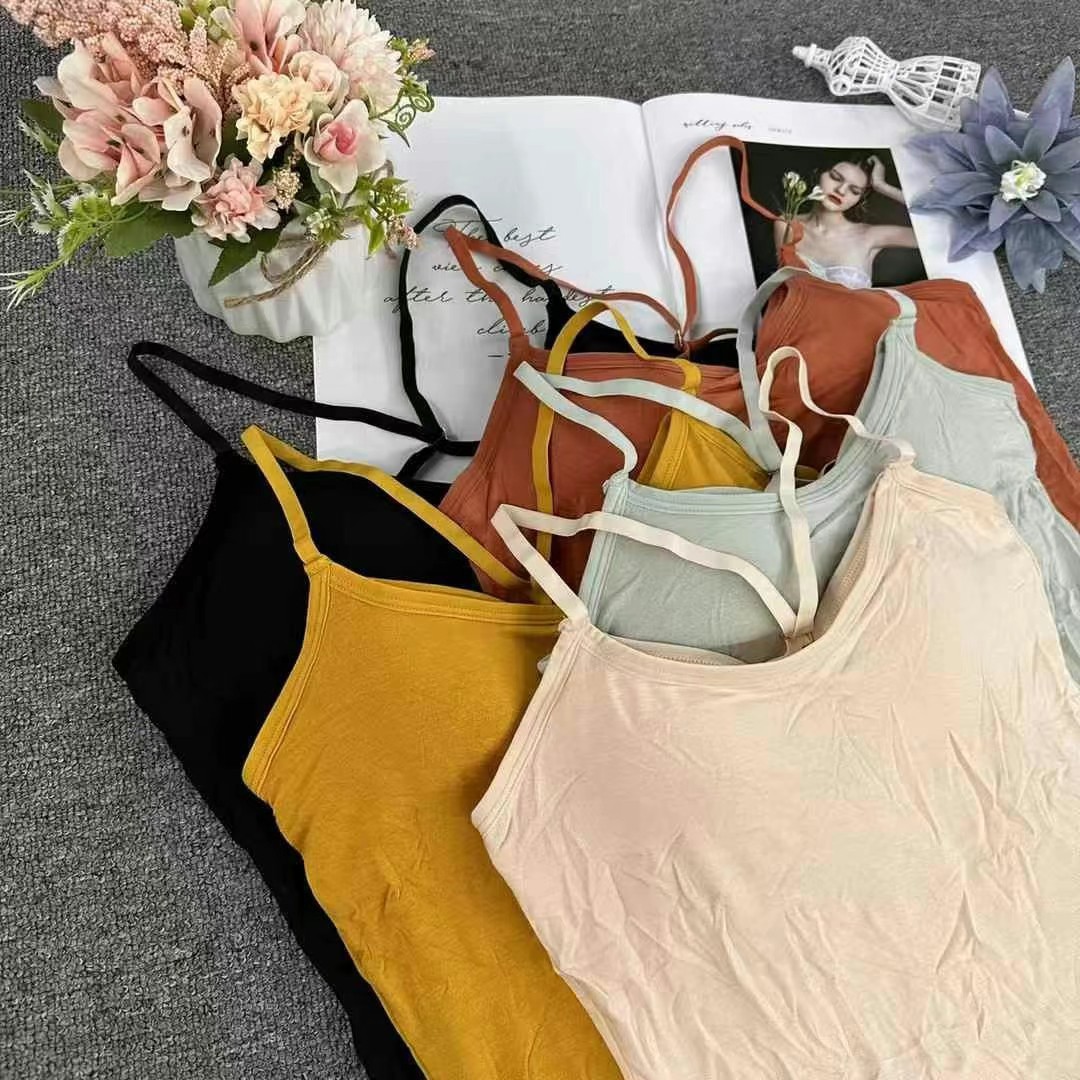 1182 Sujetador de chaleco deportivo de copa fija modal, espalda hermosa, chaleco superior de tubo para dormir de alta elasticidad para mujer, ropa interior