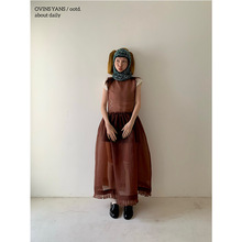 ovinsyang 秋季新款纱纱连衣裙叠穿韩系甜美少女感蓬蓬无袖背心裙