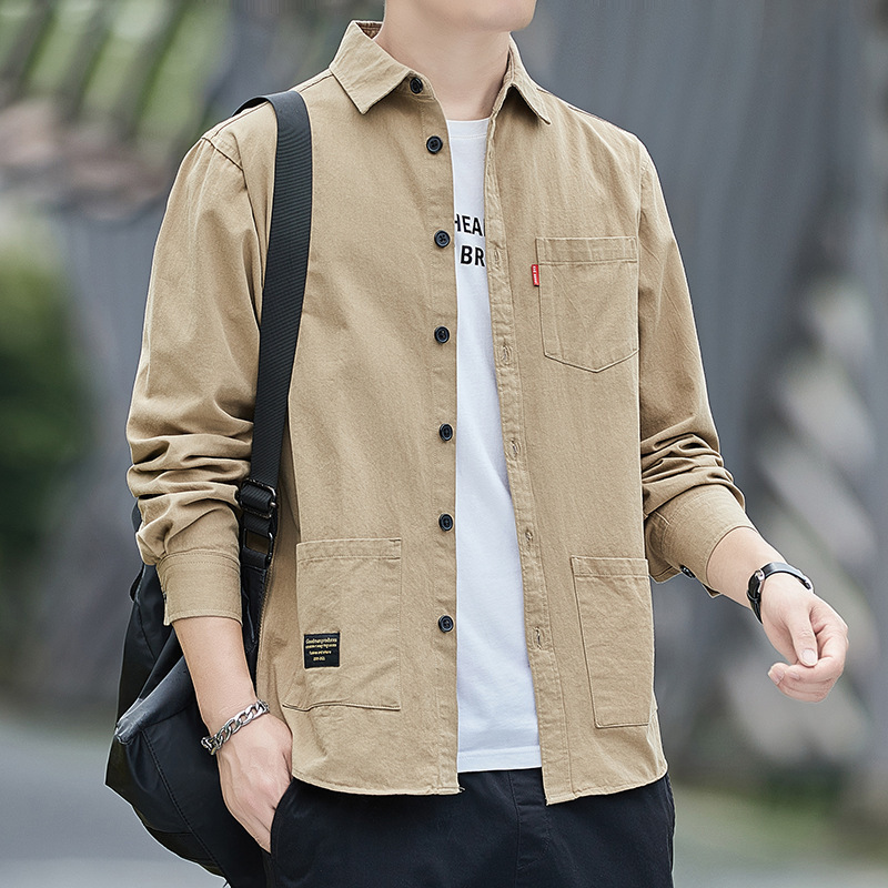 Summer Thin Long-sleeved Shirt Men's Trendy Brand Workwear Casual Shirt Simple All-match Handsome Youth Texted Jacket