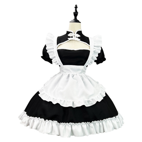 Cross-border black and white Chinese style pure desire sweetheart cheongsam maid costume COSPLAY performance costume plus size maid