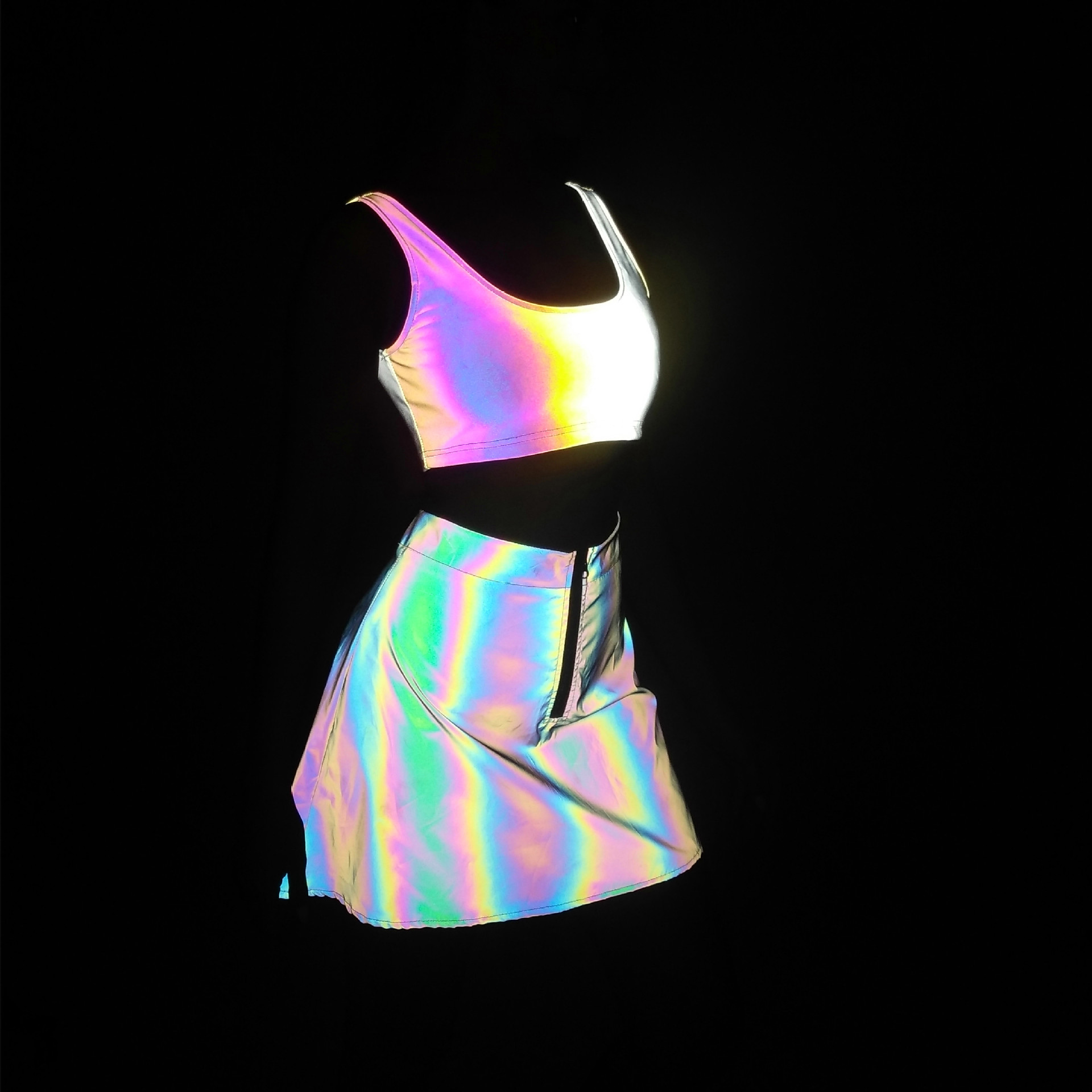 New European and American style nightclub colorful reflective mini skirt, cross-border Amazon A-line skirt, ins style high-waisted slimming laser skirt