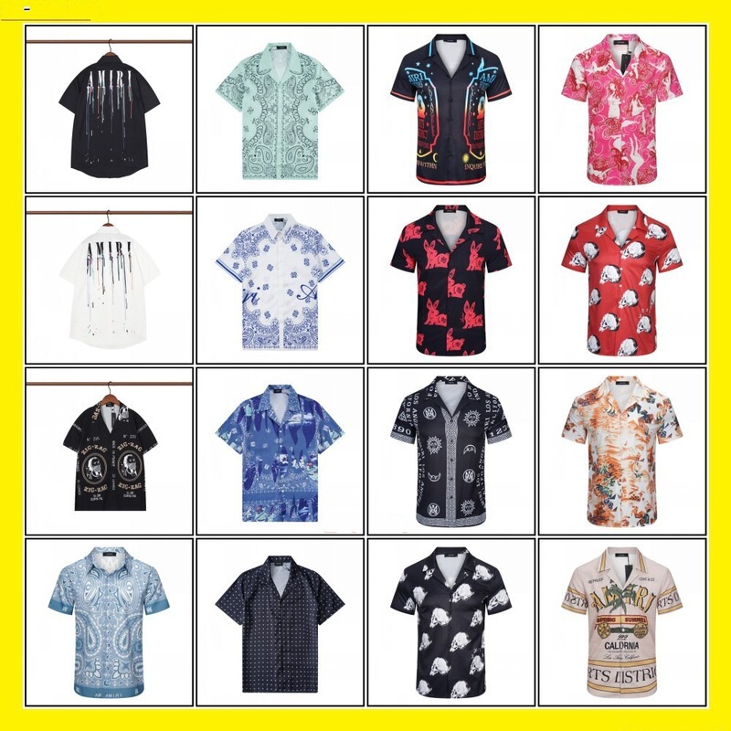Cross-border wholesale amiri flow paint Hawaii travel beach short sleeve flower shirt couple trendy retro shirt