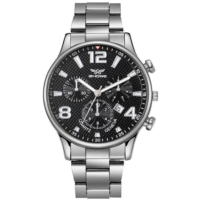 nova moška kvarčna ura za prosti čas z jeklenim trakom, športna velika številčnica s tremi očesi, nemehanska ura s temperamentnim koledarjem_voghion.com