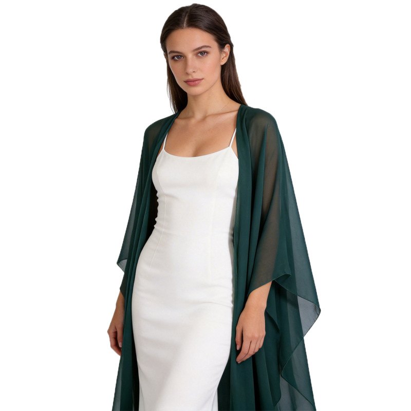 Bride's Short Single-Layer Chiffon Blouse with Sleeves, Thin and Breathable, Suitable as a Shawl or Sun Protection Cover-Up for Ball Gowns, Solid Color Overlay Dress