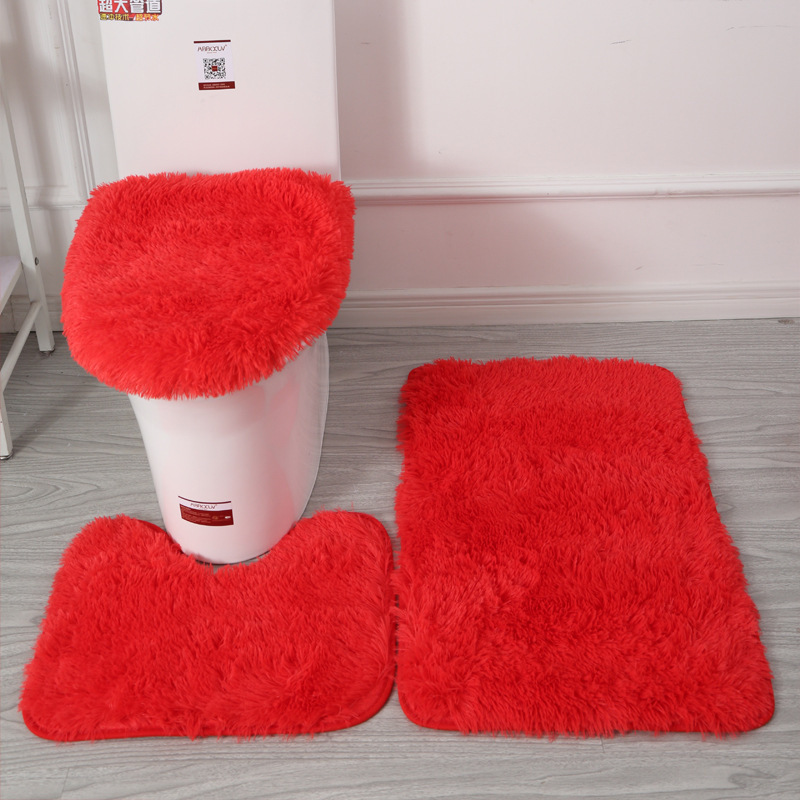 Cross-Border Delivery Bathroom Bathroom Toilet Bathtub Scandinavian Style Floor Mat Pvc Anti-Slip Mat Three-Piece Set Silk Wool Carpet