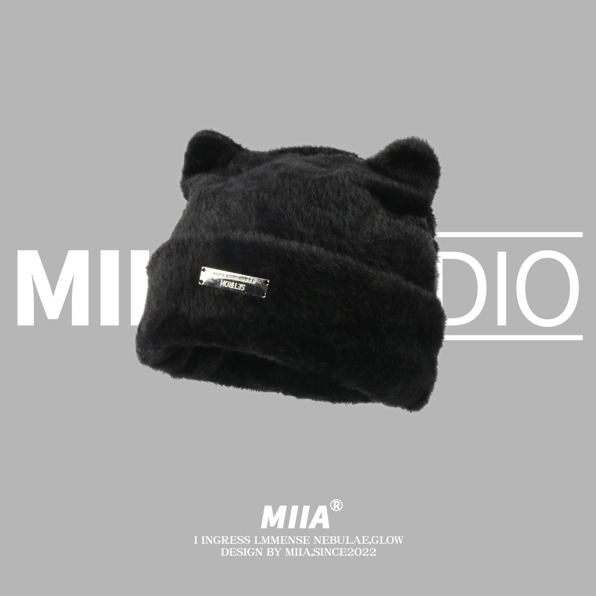 Berretto in maglia da donna con orecchie di gatto soffice_voghion.com