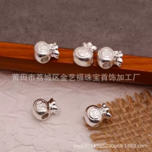 S999 Pure Silver Bowknot Lucky Bag Horizontal Hole Bracelet Spacer Beads Cute Cartoon Woven 3D Silver Jewelry DIY Beading Accessories