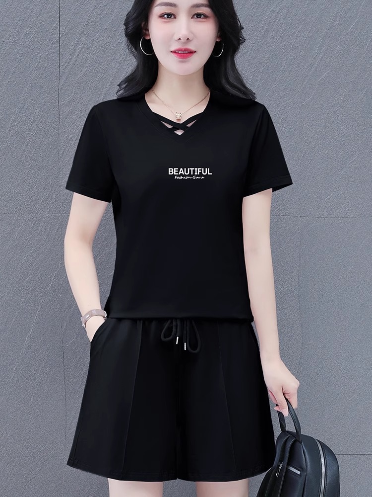 纯棉短袖短裤套装女2026新款夏季时髦洋气跑步灰色休闲运动两件套