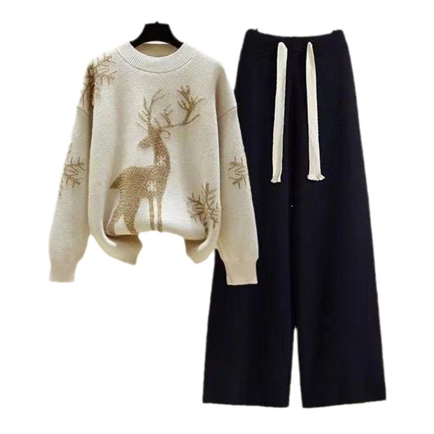 Damenbekleidung Große Herbst- und Winteranzüge für Damen, neue Strickpullover im Lazy-Style für Damen, schmale Freizeithosen, zweiteilige Anzüge_voghion.com