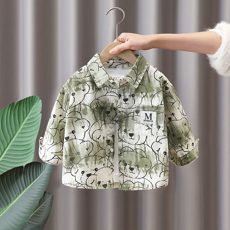 7635 Camisa de teñido anudado de oso para niños Camisa de primavera y otoño para niños guapos 2025 nueva ropa de primavera ropa de moda primavera