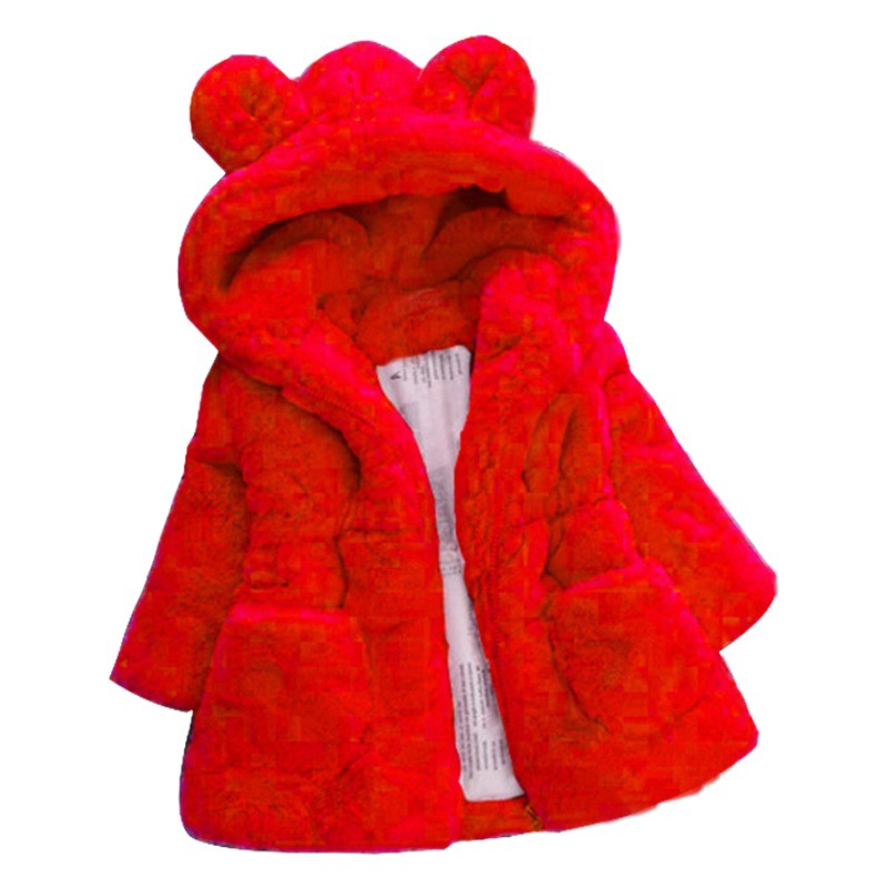 Ropa infantil de comercio exterior 2025, suéteres de piel para niñas otoño-invierno, chaquetas infantiles de piel sintética con relleno de algodón y orejeras gruesas.