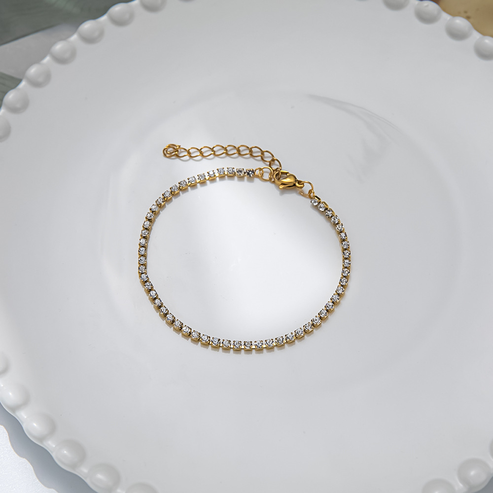 Solid Color Pattern Women'S Gender Plating, Inlay Design Simple Style Shiny Solid Color Titanium Steel Plating Inlay Zircon Tennis Bracelet