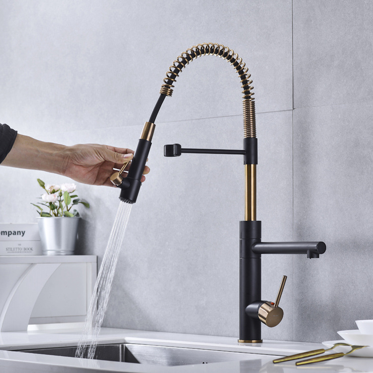 The contemporary all-copper cold and hot single handle island kitchen from Germany features a magnetic sink for washing vegetables, a pull-out flower shower, and a rotatable faucet undefined