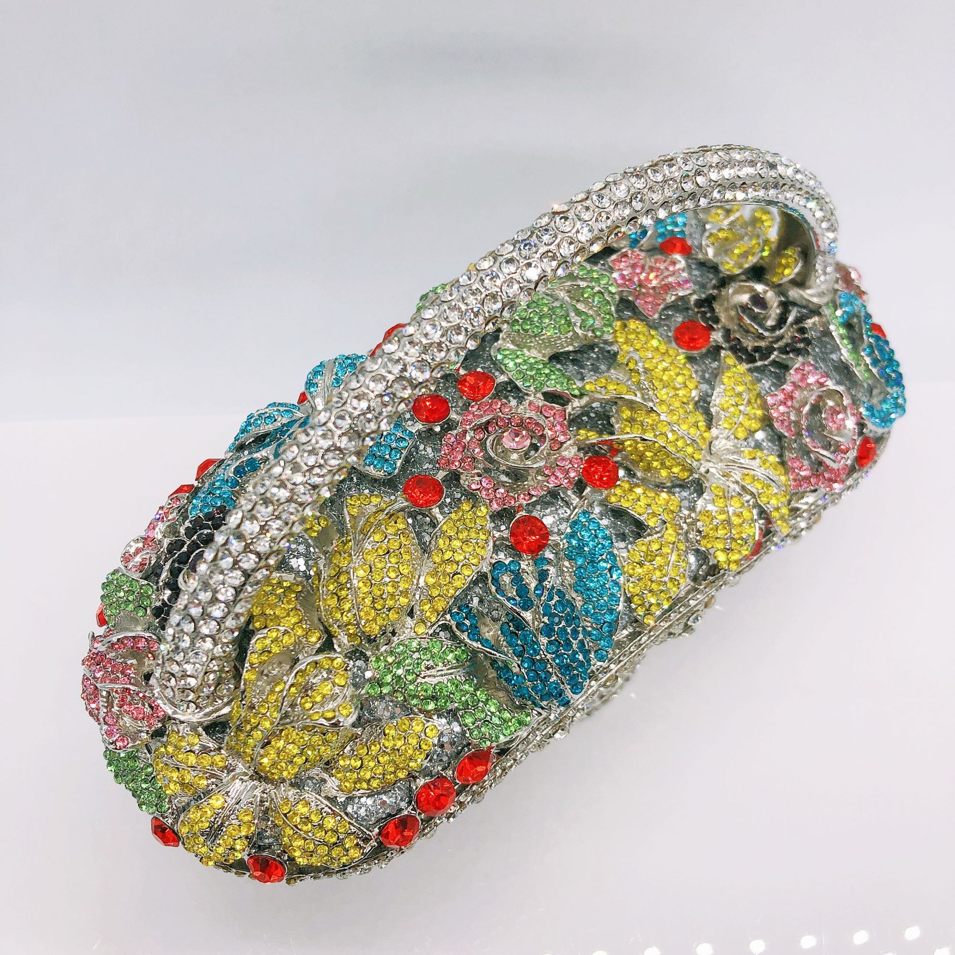 Túi clutch nữ đính kim cương giả hình giỏ hoa, xách tay dự tiệc, đeo chéo một bên vai — 1 # màu hồng, 2 # vàng trắng, 3 # màu bạc, 4 # Champagne chi tiết 12