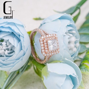 14K Rose Gold Princess Cut 1.2 Carat Moissanite Main Stone Women's High-End Ring Proposal Wedding Anniversary