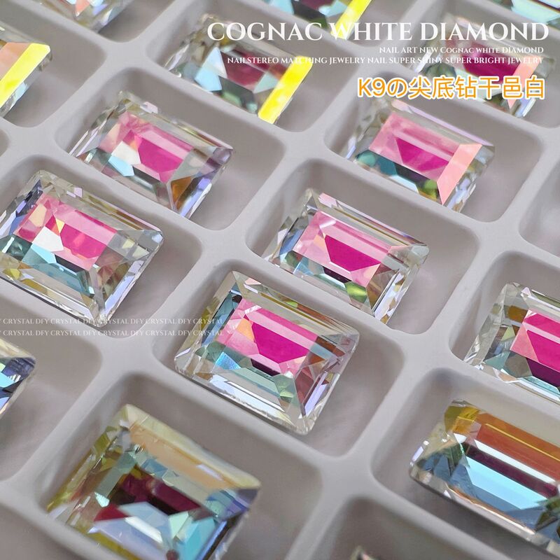 Nail Art Diamond K9 Super Flash Internet Celebrity Pointed Bottom Rock Sugar Crystal Multi-faceted Rectangular Right-angle Nail Decoration with Diamonds Wholesale