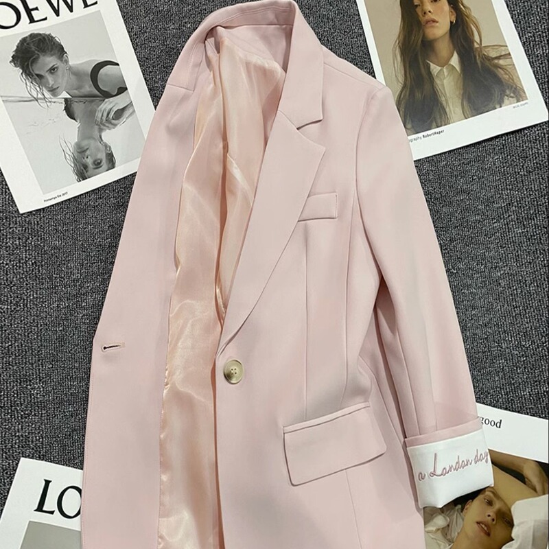 Light Pink Embroidered Blazer for Women 2026 Spring and Autumn New Korean Style Fashion Single-Button Petite Trendy Suit