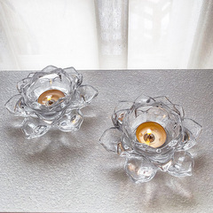 新商品の透明水晶ガラス蓮の花の燭台のろうそくの電気スタンドの蓮の花の明かりの家庭の装飾品の工芸品の置物