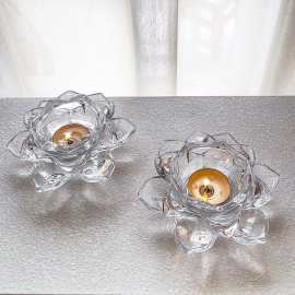 新款透明水晶玻璃莲花烛台蜡烛台灯莲花灯家居饰品工艺摆件