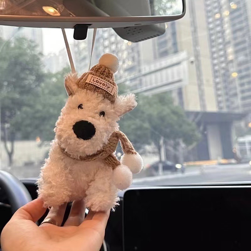 Lindo cachorro garabateado West Highland coche colgante decoración pantalla consola central accesorios de coche adornos de felpa