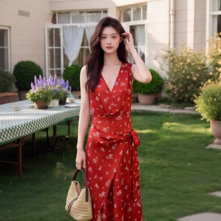 [现货]可定制深圳南油高端女装夏季新款优雅风度假系带碎花连衣裙