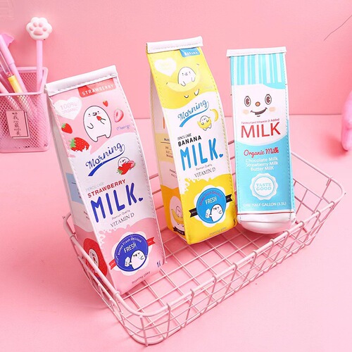 Cartoon milk carton pencil bag girly heart cute Korean version creative large capacity cartoon pencil bag stationery bag for primary and secondary school students