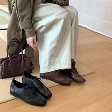 MARCO&JOYCE秋冬新款布洛克雕花系带粗跟乐福鞋英伦小皮鞋女单鞋