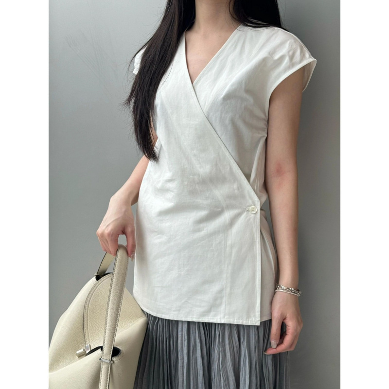 Longmei Sleeveless Wrap Cotton Linen Shirt for Women 2026 Spring/Summer New Tot Style Simple Commuting Versatile V-Neck Top