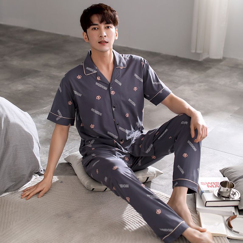 Pijamas pantalones de manga corta para hombres algodón verano delgado cardigan solapa ropa para el hogar más traje de tamaño