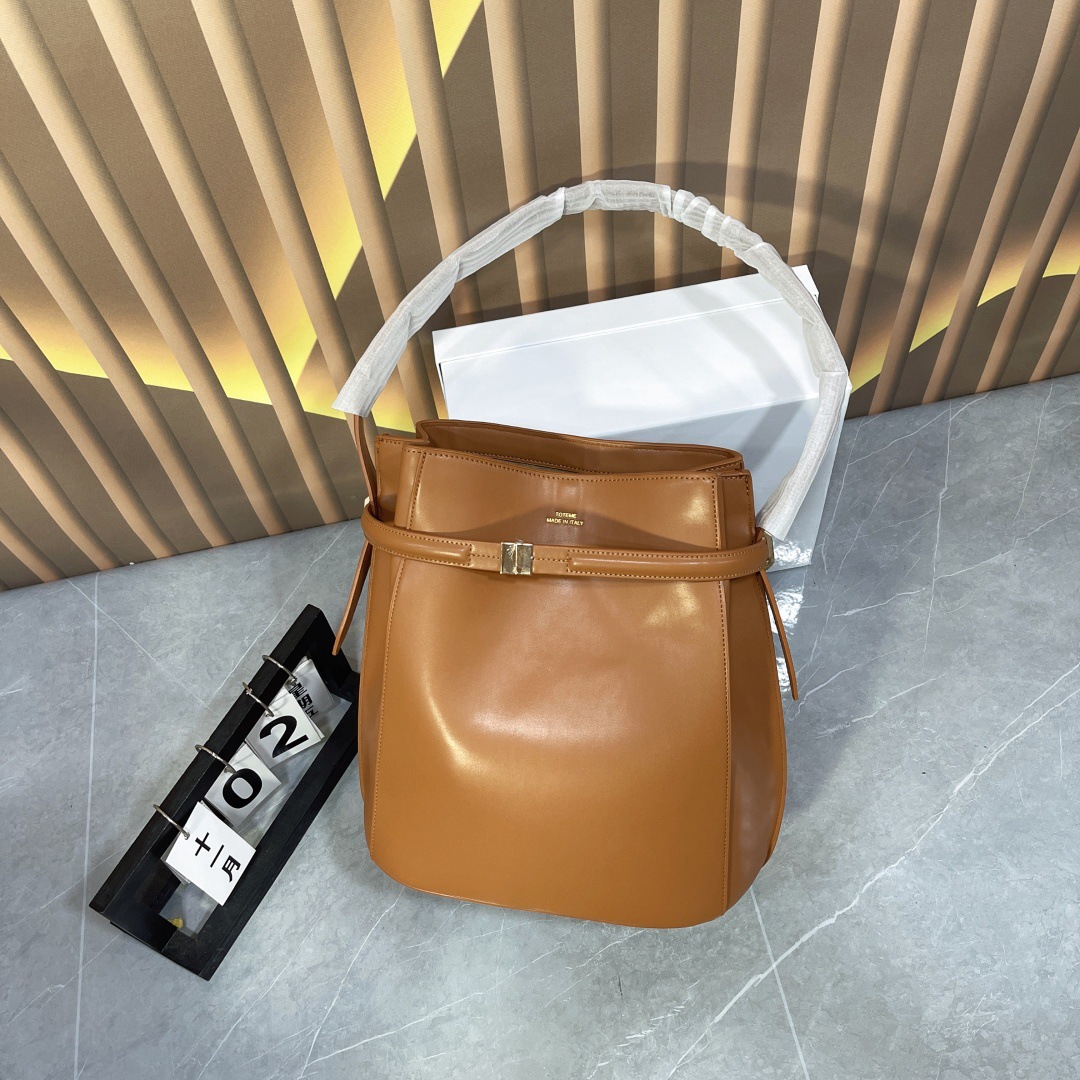 2025 New Toteme Genuine Leather Minimalist Bucket Bag For Women, Swedish Niche Design Shoulder Bag, Versatile Commuter Crossbody Bag - Thumbnail 8