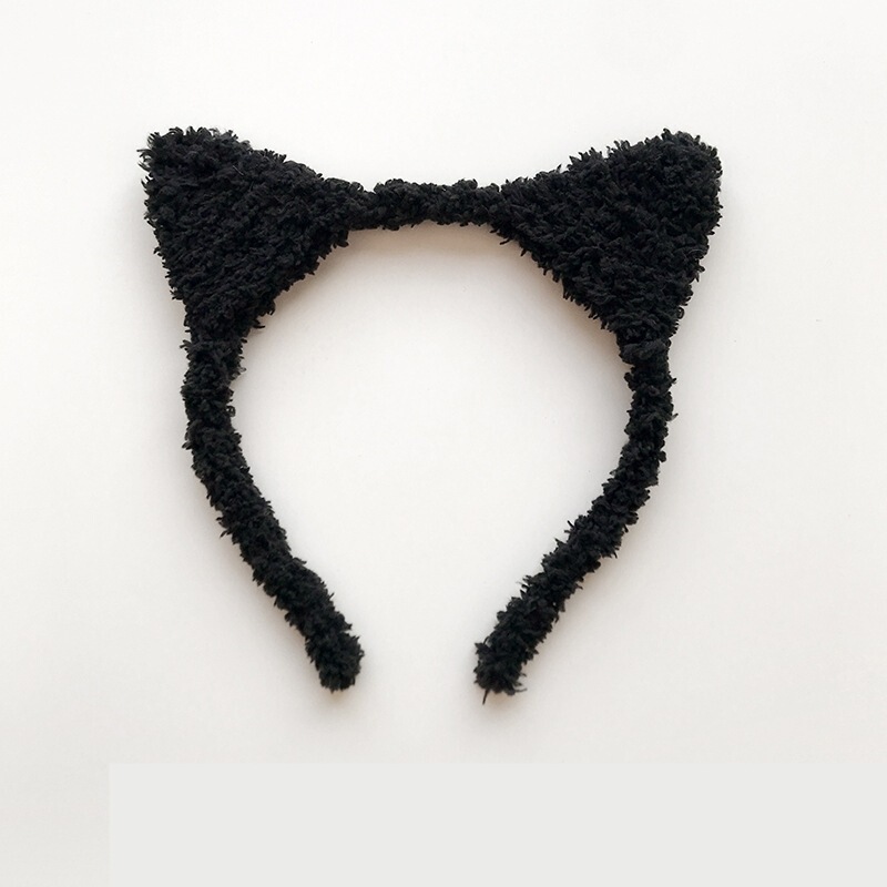 黒のぬいぐるみの耳のカチューシャの女性のかわいい顔の髪のカチューシャの高級感の爆発的なクマの髪飾りハロウィーン|undefined