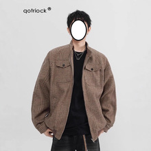 秋季小香风潮牌千鸟格纹口袋工装夹克复古休闲高级感立领外套男款