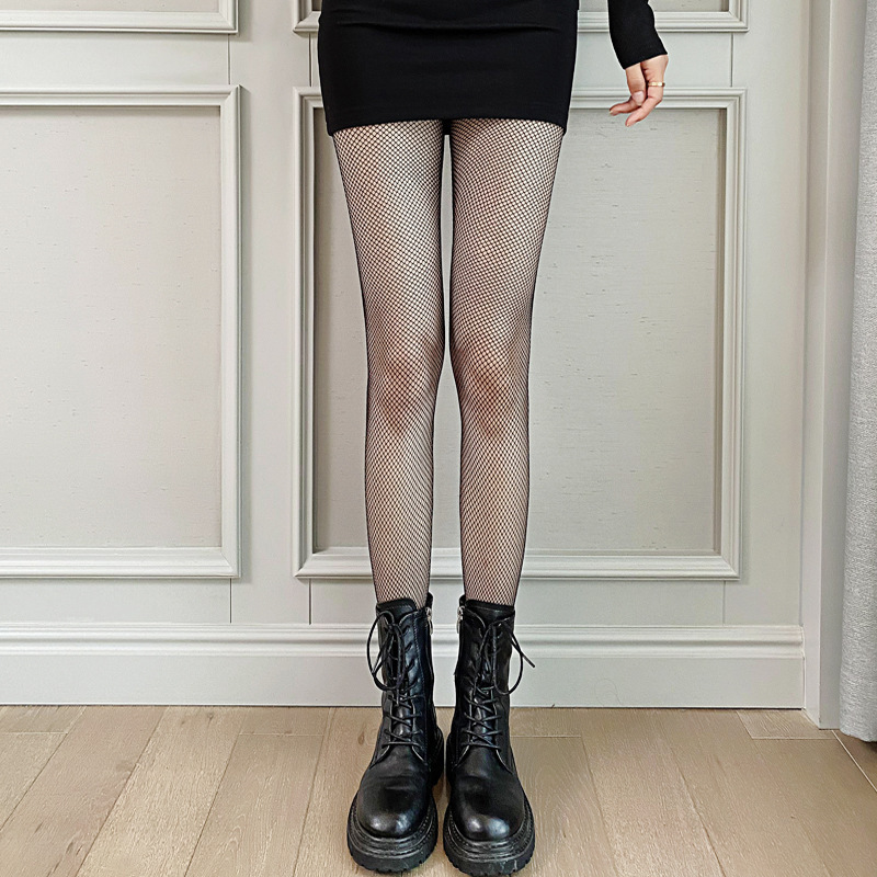 Fishnet Stockings Spring and Summer Thin Black Silk European and American High-heeled Stockings Series Mesh Black Stockings Internet Popular Pantyhose Black Small