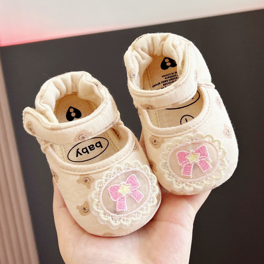 Coffee color (color cotton bear shoes-Lolita knot)