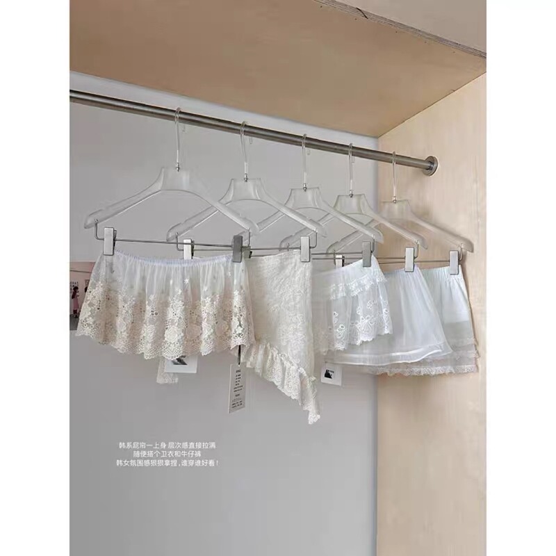 White Ballet Style Lace Mesh Skirt Women's Spring Age-reducing Short Skirt Atmosphere Stacked Tie-up Fart Curtain