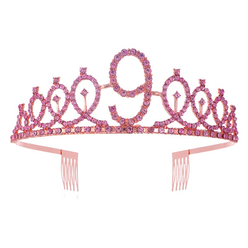 Europa y América lindo dulce cumpleaños regalo de los niños Corona del partido horquilla tocado decoración rosa diadema de diamantes de un año de edad corona