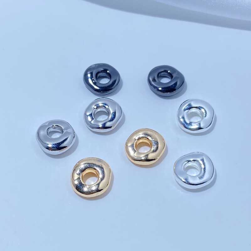 Color-Preserving 316 Titanium Steel Mirror Surface Ripple Separator Vacuum Electroplated 14K Gold Irregular Bread-Shaped Ring Spacer Bead