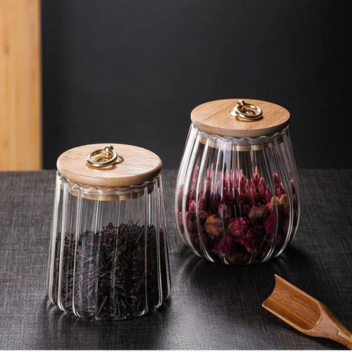 Transparent glass bottle sealed jar tea jar household food grade large capacity sugar jar jar bamboo lid storage jar