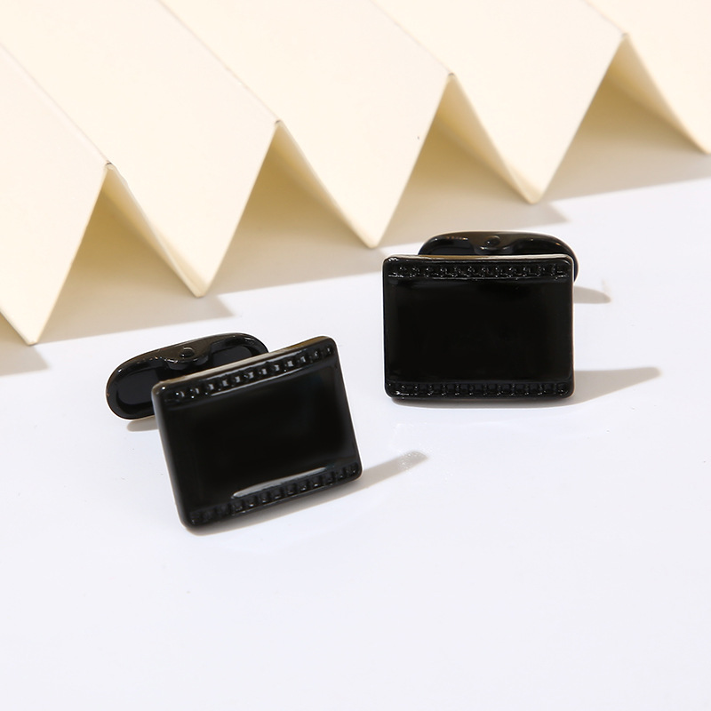 Nuovi gemelli quadrati in cristallo di diamante Gemelli per camicia neri di alta qualità_voghion.com