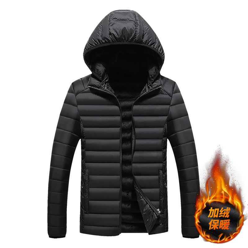 Otoño e invierno nuevo forro polar engrosado abajo abrigo de algodón acolchado chaqueta de los hombres cálido abrigo de algodón acolchado papá invierno casual Chaqueta de algodón acolchado de los hombres con capucha