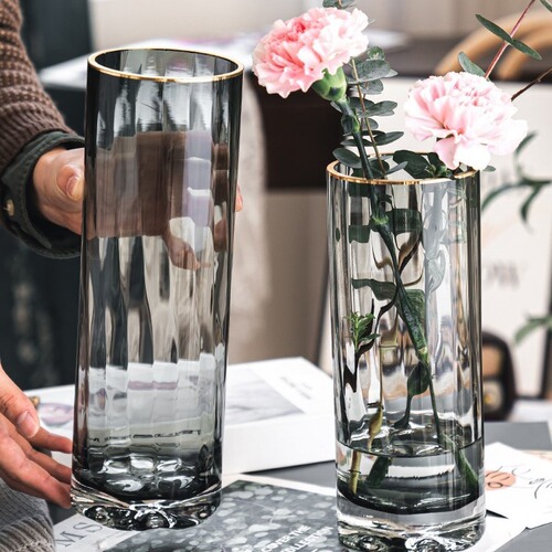 Zeyan gold-painted glass vase sun flower base creative water-raised rich bamboo lily straight vase home decoration
