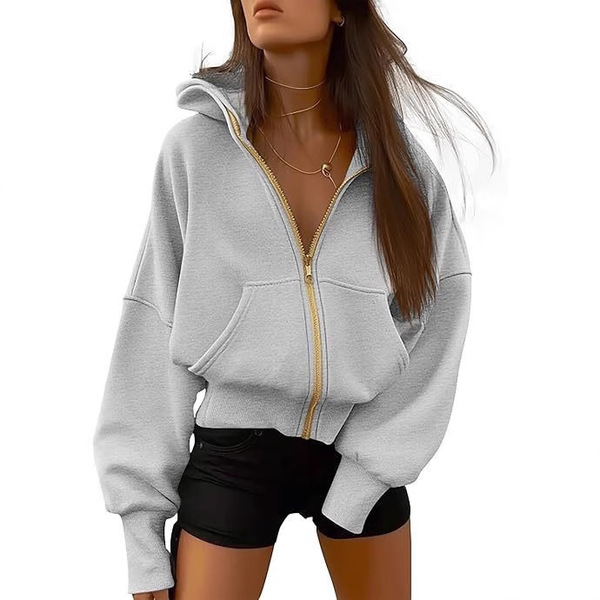 Short sports woolen long-sleeve with zipper with hood